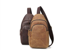 Genuine Leather Mens Cool Chest Bag Sling Bag Crossbody Bag Travel Bag Hiking Bag for men - imessengerbags