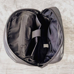 Mens Leather Cool Black Backpack for School Travel Bag Hiking Bag For Men - imessengerbags