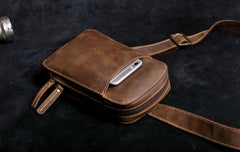 Handmade Leather Mens Cool Chest Bag Sling Bag Crossbody Bag Travel Bag Hiking Bag for men