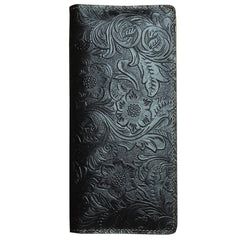 Handmade Leather Floral Mens Cool Travel Long Wallet Card Holder Card Slim Clutch Wallets for Men - imessengerbags