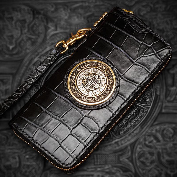 Handmade Leather Tibetan Mens Chain Biker Wallet Cool Leather Wallet Long Clutch Wallets for Men - imessengerbags