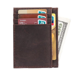 Handmade Leather Mens Cool Slim Leather Wallet Card Wallet Holders Men Front Pocket Wallet for Me - imessengerbags
