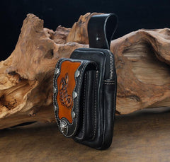 Cool Leather Mens Engraved Scorpion Biker Belt Pouch Waist Bag Drop Leg Bag for Men