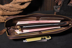 Handmade Leather Mens Cool Long Leather Wallet Zipper Clutch Wallet for Men - imessengerbags