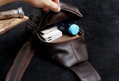 Genuine Leather Mens Cool Chest Bag Sling Bag Crossbody Bag Travel Bag Hiking Bag for men - imessengerbags