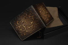 Handmade Leather Tooled Henna Floral Mens billfold Wallet Cool Leather Wallet Slim Wallet for Men - imessengerbags