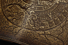 Handmade Leather Tooled Xiuhpohualli Calendar Mens Long Wallet Cool Leather Wallet Clutch Wallet for Men - imessengerbags