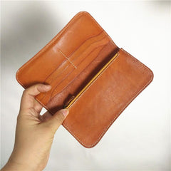 [On Sale] Handmade Vintage Mens Leather Long Wallets Bifold Long Wallet for Men