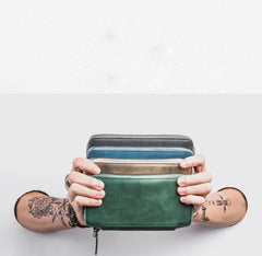 Handmade Leather Mens Cool Long Leather Wallet Bifold Zipper Clutch Wallet for Men