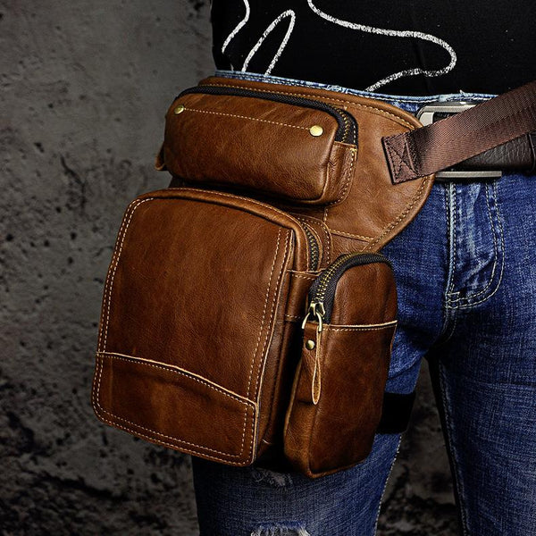 Leather Belt Pouch Mens Small Cases Waist Bag Hip Pack Belt Bag Fanny Pack Bumbag for Men - imessengerbags