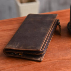 Handmade Leather Mens Cool Long Leather Wallet Cards Clutch Wallet for Men