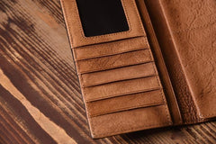 Handmade Leather Mens Cool Long Leather Wallet Trifold Clutch Wallet for Men