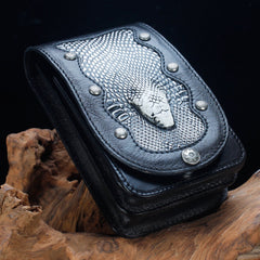 Cool Leather Mens Snake Biker Belt Pouch Waist Bag Drop Leg Bag for Men - imessengerbags
