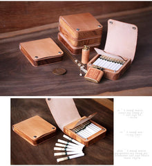 Handmade Wooden Coffee Leather Mens 20pcs Cigarette Case Cool Custom Cigarette Holder for Men - imessengerbags