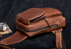 Genuine Leather Mens Cool Chest Bag Sling Bag Crossbody Bag Travel Bag Hiking Bag for men - imessengerbags
