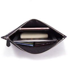 Handmade Leather Mens Clutch Birds Cool Slim Wallet Zipper Clutch Wristlet Wallet for Men