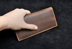 Genuine Leather Mens Cool Long Leather Wallet Zipper Clutch Wristlet Wallet for Men - imessengerbags