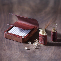 Handmade Wooden Black Leather Mens 20pcs Cigarette Case Cool Custom Cigarette Holder for Men