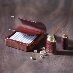 Handmade Wooden Beige Leather Mens 7pcs Cigarette Case Cool Custom Cigarette Holder for Men