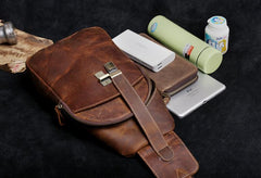 Handmade Leather Mens Cool Chest Bag Sling Bag Crossbody Bag Travel Bag Hiking Bag for men - imessengerbags