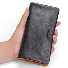Handmade Leather Mens Cool Long Leather Wallet Bifold Clutch Wallet for Men - imessengerbags