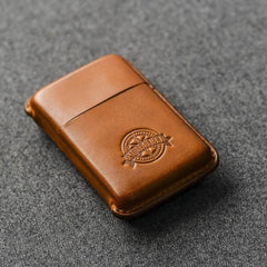 Handmade Brown Leather Mens 10pcs Cigarette Holder Case Cool Custom Cigarette Case for Men