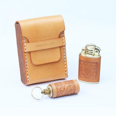 Handmade Wooden Leather Mens Cigarette Case Cool Beige Custom Cigarette Holder for Men - imessengerbags