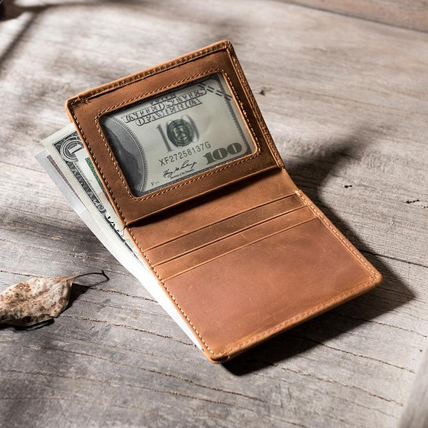 Handmade Leather Mens Cool Slim Leather Wallet Men Small Wallets Bifold for Men - imessengerbags