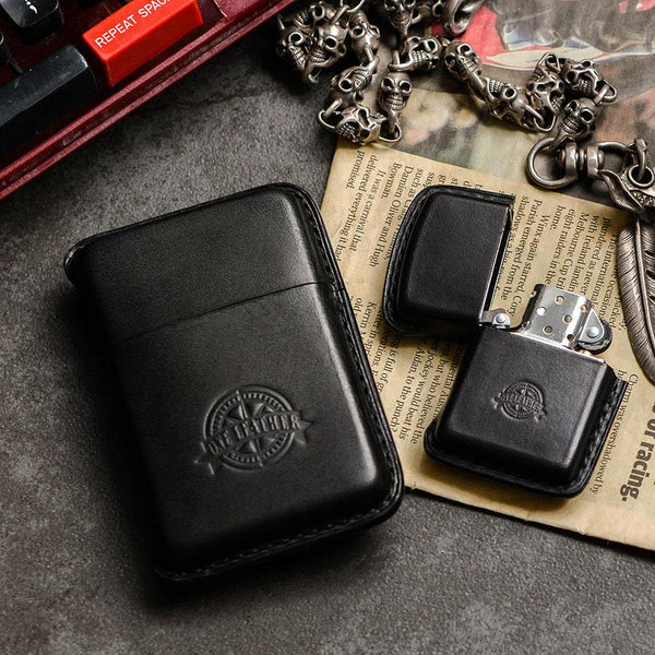 Handmade Black Leather Mens 10pcs Cigarette Holder Case Cool Custom Cigarette Case for Men - imessengerbags