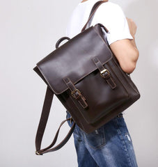Genuine Leather Mens Cool Backpack Sling Bag Large Black Travel Bag Hiking Bag for men - imessengerbags