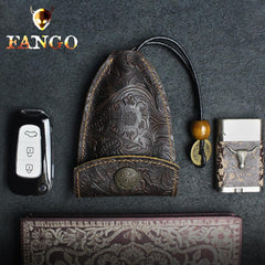 Handmade Leather Floral Mens Cool Car Key Wallet Coin Wallet Pouch Car KeyChain for Men - imessengerbags
