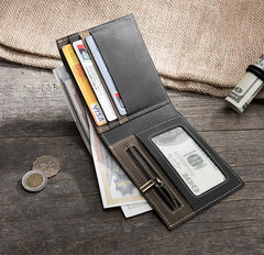 Handmade Leather Mens Cool Slim Leather Wallet Men Small Wallets Bifold for Men - imessengerbags