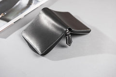 Handmade Leather Mens Cool Slim Leather Zipper Wallet Men Small Wallets Bifold for Men - imessengerbags