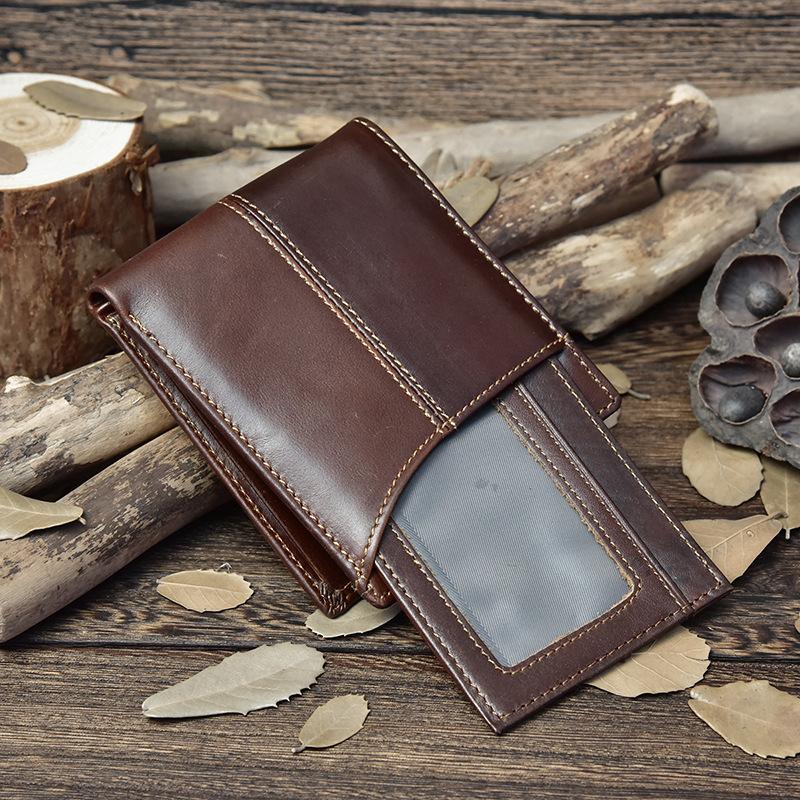 Handmade Leather Mens Cool Slim Leather Wallet Card Wallet Holders Men Small Wallets Bifold for Men - imessengerbags