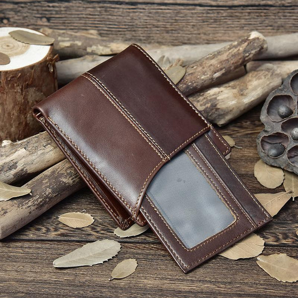 Handmade Leather Mens Cool Slim Leather Wallet Card Wallet Holders Men Small Wallets Bifold for Men - imessengerbags
