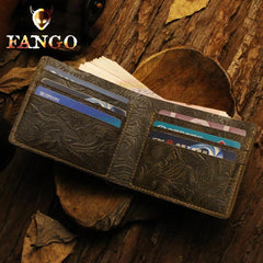 Handmade Leather Floral Mens Cool Slim Leather Wallet Men billfold Wallets Bifold for Men - imessengerbags