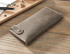 Handmade Leather Mens Slim Wallet Cool Leather Wallet Long Phone Wallets for Men - imessengerbags