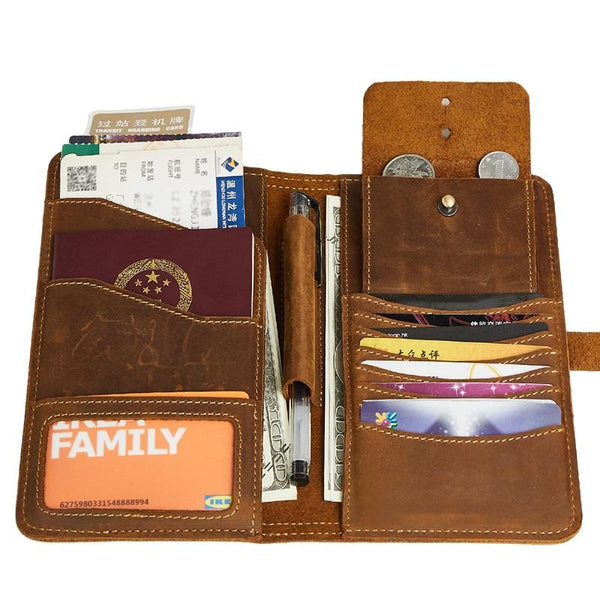 Handmade Leather Mens Travel Wallet Passport Leather Wallet Short Slim Wallets for Men - imessengerbags