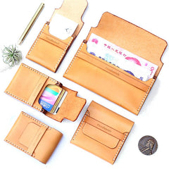 Handmade Cool Wooden Brown Leather Mens Wallet Small Card Holder Coin Wallet for Men - imessengerbags