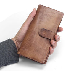 Handmade Leather Mens Cool Long Leather Wallet Bifold Clutch Wallet for Men