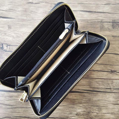 Handmade Leather Mahākāla Tooled Mens Long Wallet Cool Leather Wallet Clutch Wallet for Men - imessengerbags