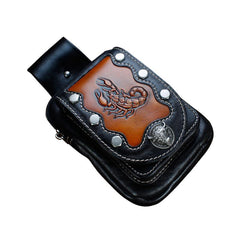 Cool Leather Mens Engraved Scorpion Biker Belt Pouch Waist Bag Drop Leg Bag for Men