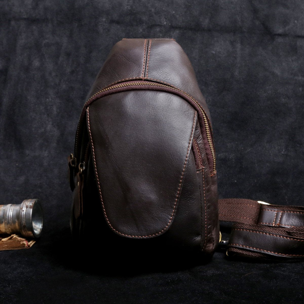 Genuine Leather Mens Cool Chest Bag Sling Bag Crossbody Bag Travel Bag Hiking Bag for men - imessengerbags