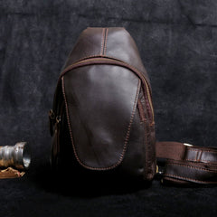Genuine Leather Mens Cool Chest Bag Sling Bag Crossbody Bag Travel Bag Hiking Bag for men - imessengerbags