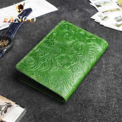 Handmade Leather Floral Mens Cool Short Wallet Passport Card Holder Small Card Slim Wallets for Men - imessengerbags