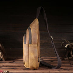 Genuine Leather Mens Cool Chest Bag Sling Bag Crossbody Bag Travel Bag Hiking Bag for men - imessengerbags