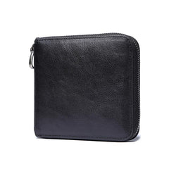 Genuine Leather Mens Cool Zipper Leather Wallet Men Small Wallets Bifold for Men - imessengerbags