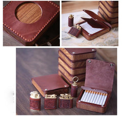 Handmade Wooden Black Leather Mens 20pcs Cigarette Case Cool Custom Cigarette Holder for Men