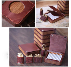 Handmade Wooden Coffee Leather Mens 20pcs Cigarette Case Cool Custom Cigarette Holder for Men - imessengerbags