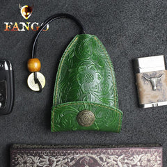 Handmade Leather Floral Mens Cool Car Key Wallet Coin Wallet Pouch Car KeyChain for Men - imessengerbags